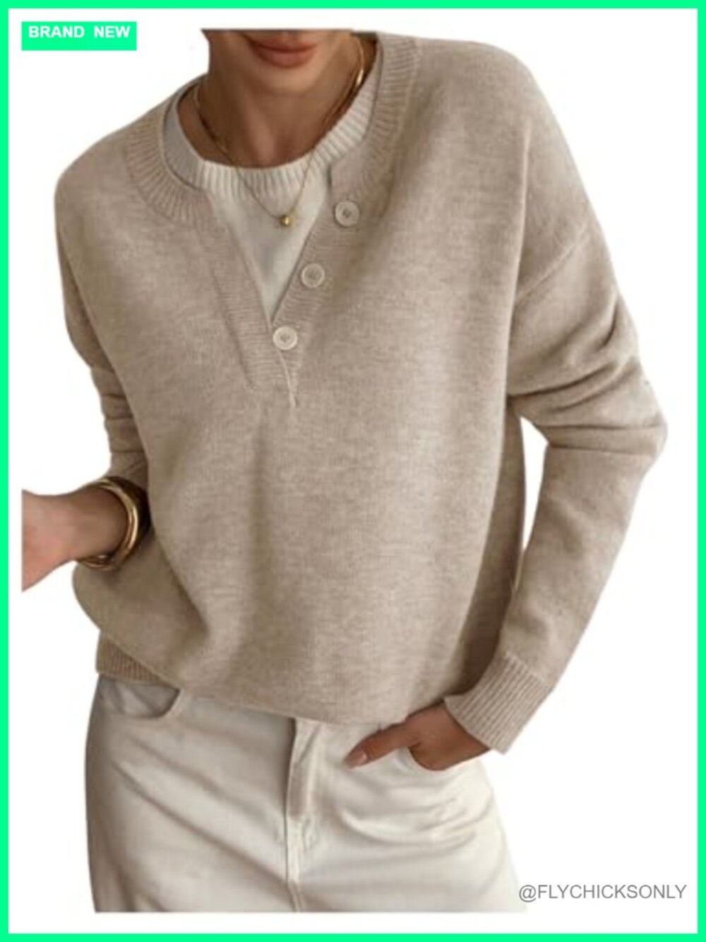 SOLY HUX Pullover Henley Sweater Long Sleeve Business Casual Top